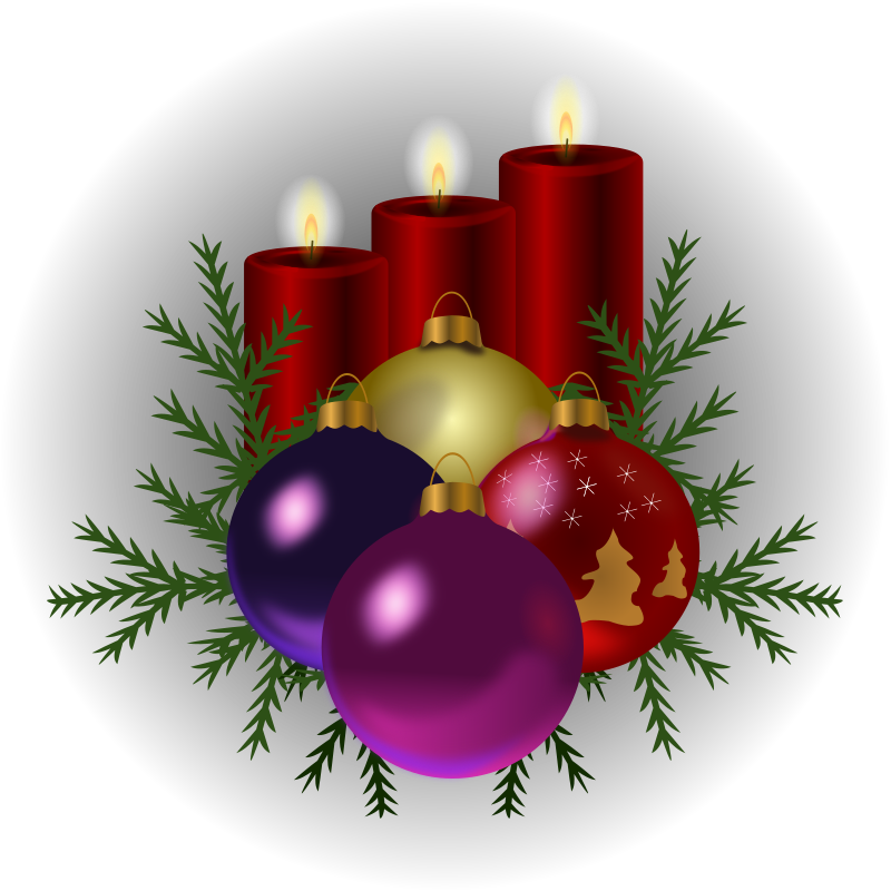 Clipart mit Weihnachtszweig mit Weihnachtskugeln und Kerzen